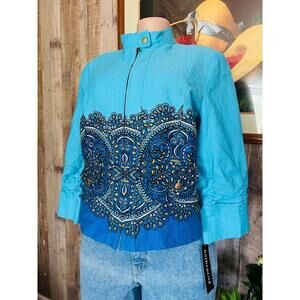 Anthracite Womens Jacket Blue Floral Full Zipper Long Sleeve Lined 100% Cotton